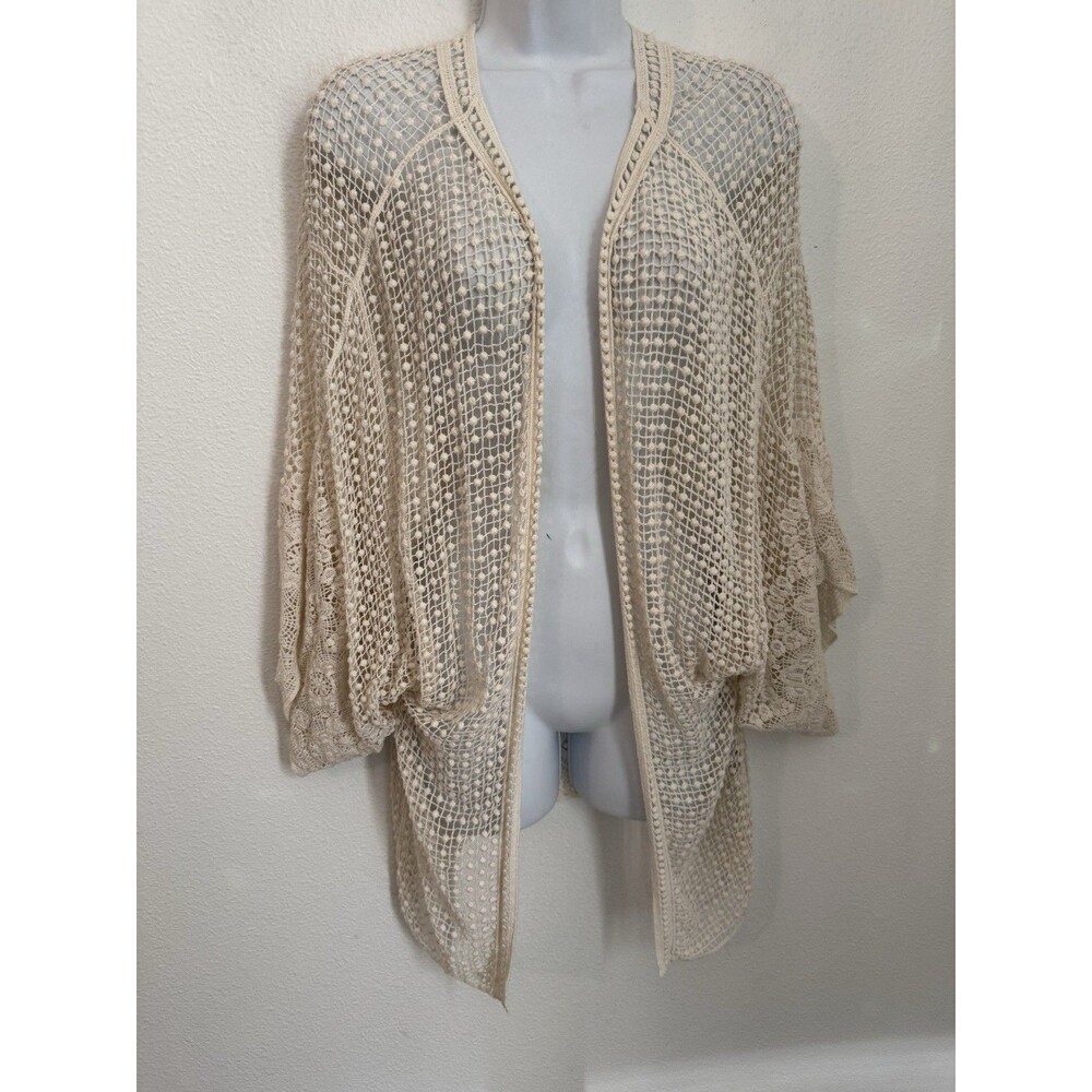 Available Crochet Kimono Open Sweater Boxy Ivory 1/2 Sleeves One size Festival